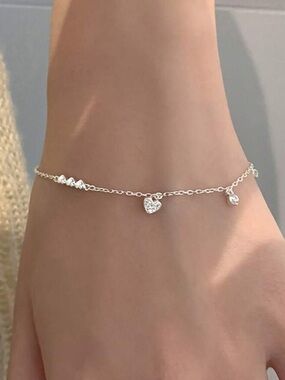 Sterling Silver Heart Charm Bracelet for Women - Dainty Silver Chain